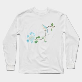 blue hydrangea and blue birds watercolor Long Sleeve T-Shirt